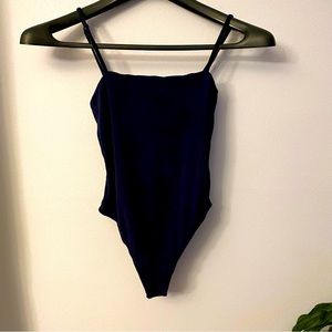 ALYA Women's S Bodysuit Navy bodycon layer spaghetti straps